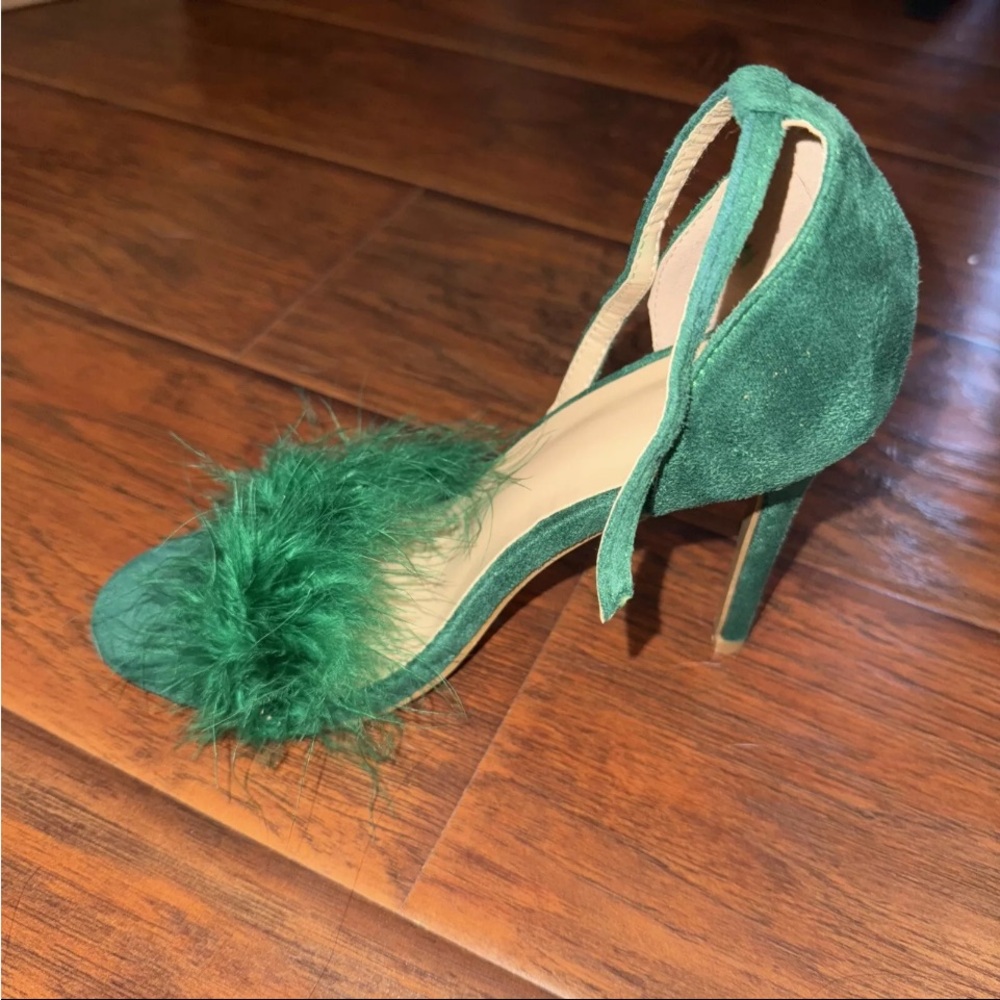 Right Only Fluffy Feather Sandal Stiletto suede High Heel Slipper Shoe DEFECTS